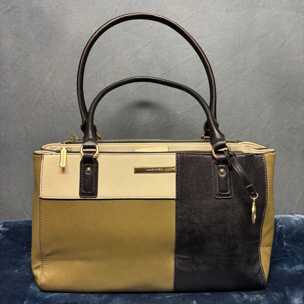 Anne Klein AK Purse Handbag Color Block Polka Dot Lining Preppy Mom Y2K Pockets